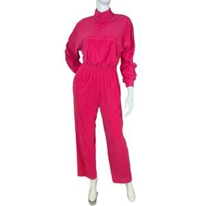 1980s Saks Fifth Avenue Hot Pink Terry Cloth Resort Glam Jumpsuit